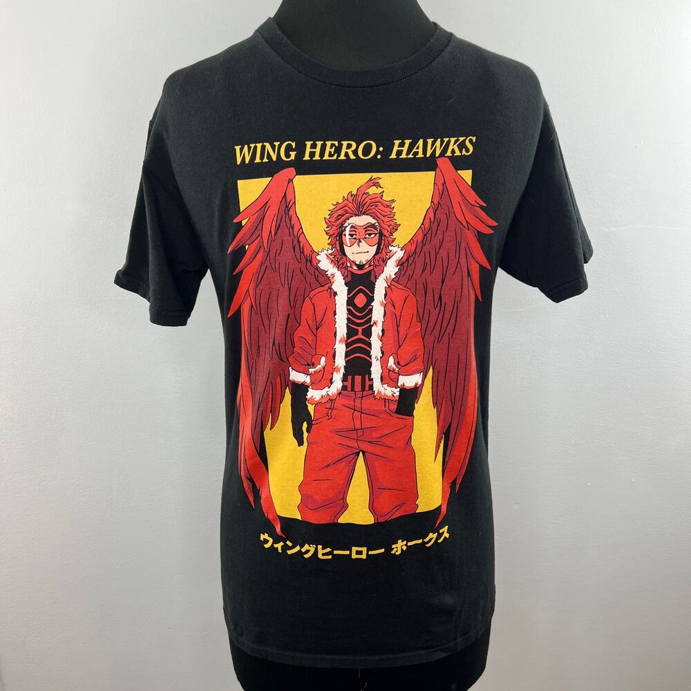 My Hero Academia Black Crewneck Short Sleeve Wing Hero Hawks T-Shirt Size S
